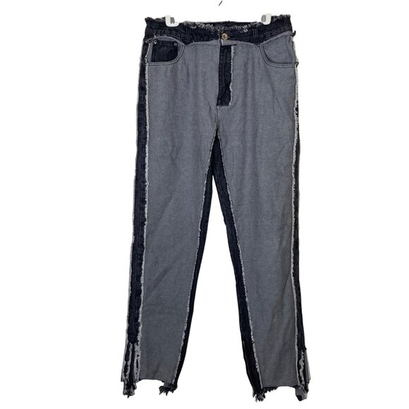 Manière De Voir Women’s 16 Grey Black Panel Jeans Raw Edge Zipper Split Hem Edgy - Picture 1 of 14